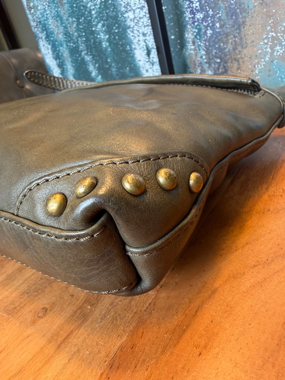 Frye Minimalist Olive Green Leather Studded Crossbody Bag 2010s (GUC) - Picture 10 of 17
